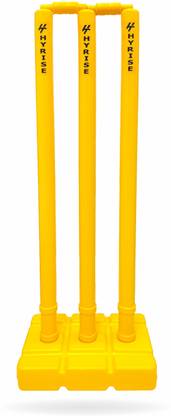 Hyrise Heavy Plastic Cricket Stumps Set - 3 Stumps + 2 Bails + 1 Stand (Yellow)