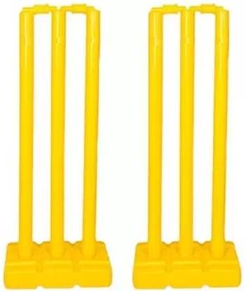 MINESFIT Heavy Plastic Cricket Stumps Set - 6 Stumps + 4 Bails + 2 Base Stand (Yellow)
