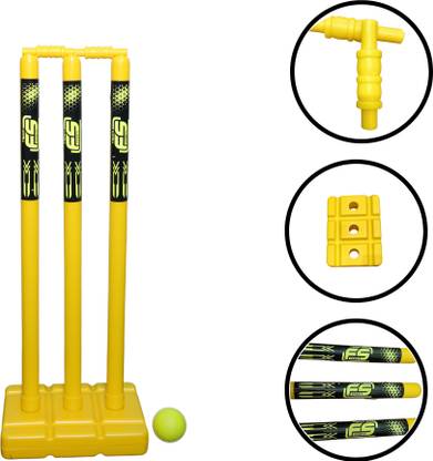 Team F S Sports Cricket Plastic Stump Set: 3 Stumps, 1 Base, 2 Bails