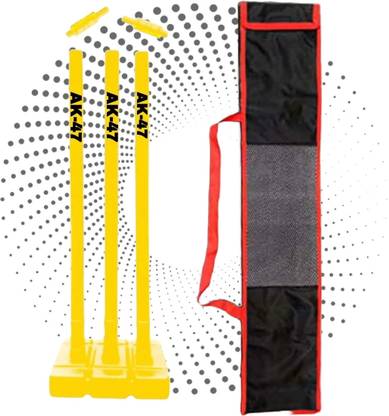 fizo Cricket Wicket Plastic Cricket Stumps Set - 3 Stumps + 2 Bails + 1 Stand + Bag