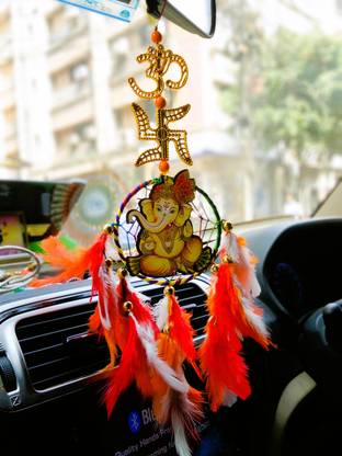 Adhyans Sri Ganesha,Om,Swastik,Dream catcher for Car dash board,Puja,Home,Office Feather Dream Catcher