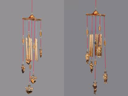 Lucky N Awesome Golden Lovebird Bal Ganesh Wind Chimes Home Décor Hanging Gift (Pack of 2) Aluminium Windchime