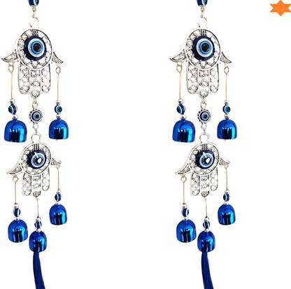 BZILO Pack Of 2 WindChime Hamsa Hand Metal Evil Eye Wall Hangings Design May vary O91 Polyresin Windchime