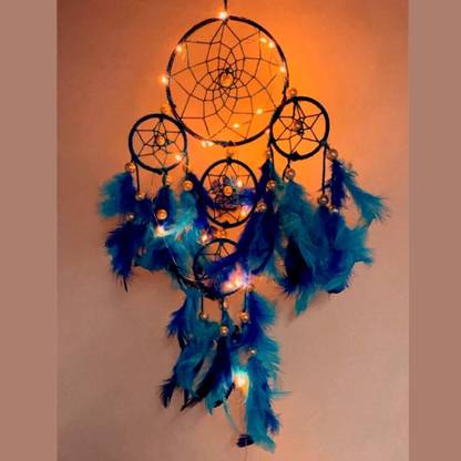 DHRUVTAR STORE Pastel 4 Tier with Pretty Lights~Handmade Hangings for Positivity Feather, Wool Dream Catcher