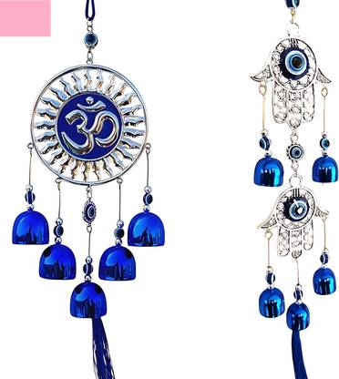 BZILO Combo Om & Hamsa Hand Evil Eye Windchime Hanging for Home Design May Vary P61 Polyresin Windchime