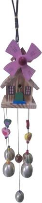 DECOVATE Handcrafted 5-Bell Wooden Aluminum Decorative Hanging Windchime (17 Inch, Pink) Aluminium Windchime