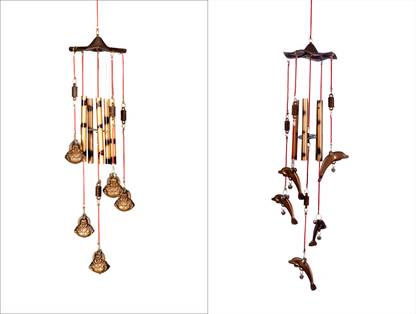 Lucky N Awesome Lucky Antique Happyman Dolphin Wind Chimes For Positivity & Gifting (Pack of 2) Aluminium Windchime
