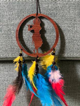 Zodiac Car Interior Accessories Krishna multicolour Feathers Rear View Mirror Hanging Wood, Feather Dream Catcher