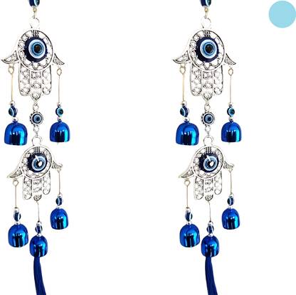 BZILO Pack Of 2 WindChime Hamsa Hand Metal Evil Eye Wall Hangings Design May vary O77 Polyresin Windchime
