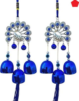 BZILO Pack Of 2 WindChime Peacock Evil Eye For Home Wall Hangings Design May vary Y18 Polyresin Windchime
