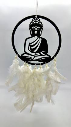 AGAM DECORS Buddha Dream Catcher with White feathers Plastic, Feather Dream Catcher
