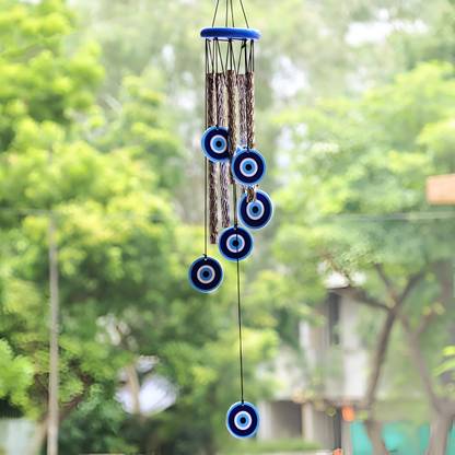 sculpmart Evil Eye Wind Chimes For Balcony & Home Decor With Melody Sound& 7 Wood Evil Eye Aluminium Windchime