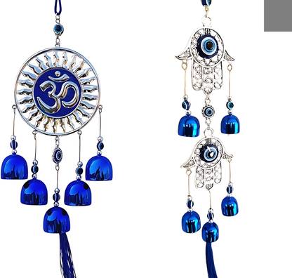 BZILO Combo Om & Hamsa Hand Evil Eye Windchime Hanging for Home Design May Vary P42 Polyresin Windchime