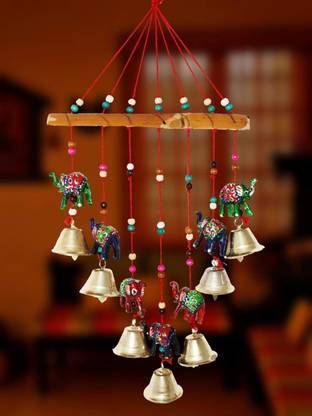 Ryme Elephant Handcrafted Rajasthani Wind Chime Door/Wall Hanging Wood Windchime