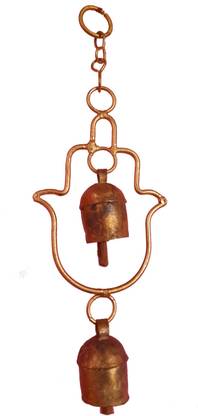 NewZummarHouse Handmade Hamsa Hand Chime with 2 Copper Coated Bells Iron Windchime