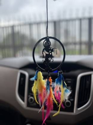 Sanveyance Car Rear View Mirror Hanging Dream Catcher Shri Krishna Feather Car Dashboard-32 Car Hanging Ornament