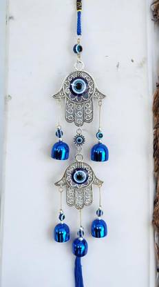 Mooz Double Hamsa Hand Evil Eye Wind Chimes For Home Copper Windchime