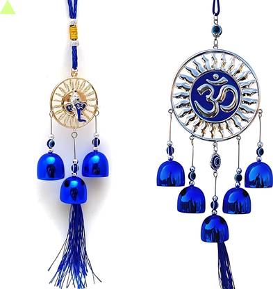 BZILO Combo Ganesh Ji And Om Evil Eye Windchime Hanging for Home Design May Vary P7 Polyresin Windchime