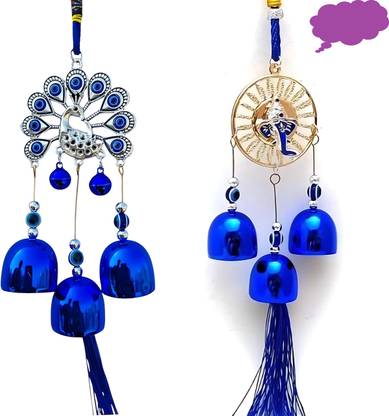 BZILO Combo Peacock And Ganesh Windchime Evil Eye for Home Door Design May Vary D55 Polyresin Windchime