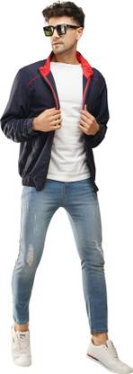 जस्ट जंकीज़ NavyRed Windcheater पुरुषों के लिए सॉलिड विंड चीटर