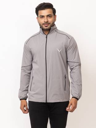 BUFFARO Men's Polyester Zipper Mock Collar Windcheater Solid Men Wind Cheater
