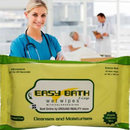 easy bath Wet Wipes 4 Packs (40 pulls). 10 Wipes/Pack– 32x32cms with 10 FREE Disposal Bags