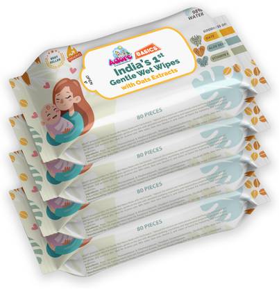 Adore India's 1st Ever Baby Gentle Wet Wipes with Oat Extracts-98% Water - Pack of 4