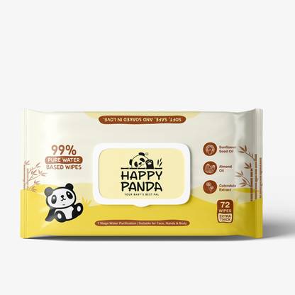 HAPPY PANDA Baby Wet Wipes Pack of 1 - 99% Water-Based, Biodegradable, Alcohol-Free
