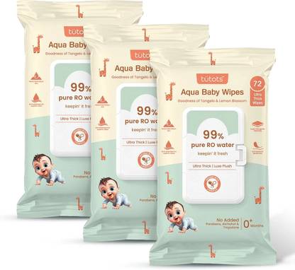 tutots Ultra thick Aqua Baby Wipes 99% Water with Tangelo and Lemon Blossom