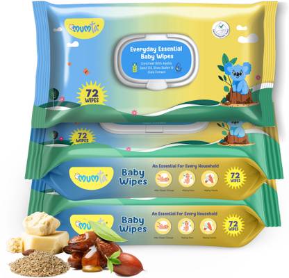 Mumta Soft Cleansing Baby Wipes with Aloe Vera & Vitamin E -72 Counts/Pack (Set of 3)