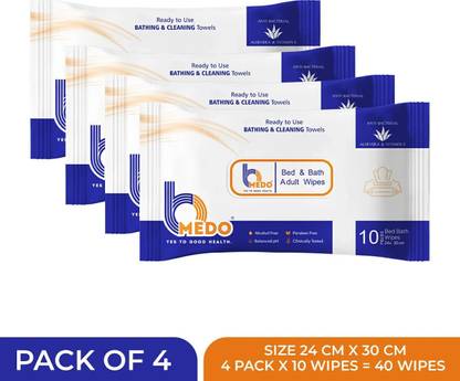 Bmedo Body Cleansing Wet Bed Bath Wipes for Adults(10x4=40 Wipes)