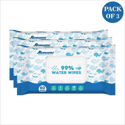 DIGNITY 99% Water Wipes Enriched with Aloe Vera and Vitamin E, 150x200 mm, 80 Wipes/Pack (Pack of 3) 240 Wipes
