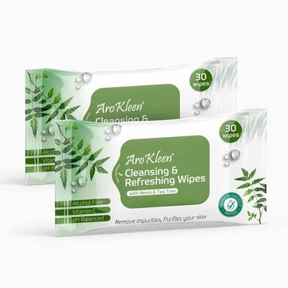 ARO KLEEN Cleansing & Refreshing Facial Wet Wipes With Neem & Tea Tree (Pack of 2)