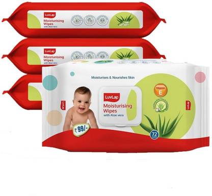 LuvLap Paraben wipes for baby skin with Aloe Vera and vitamin E (pack of 4)