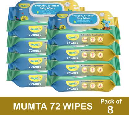Mumta Soft Cleansing Baby Wipes with Aloe Vera & Vitamin E -72 Counts/Pack (Set of 8)
