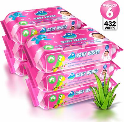 GLIDER Baby Wipes | Soft & Gentle | Aloe Vera & Vitamin E (Pack of 6) 432 Wipes