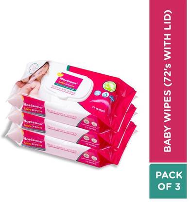 Morisons Baby Dreams Baby Wipes 72's Combo with lid - Pack of 3