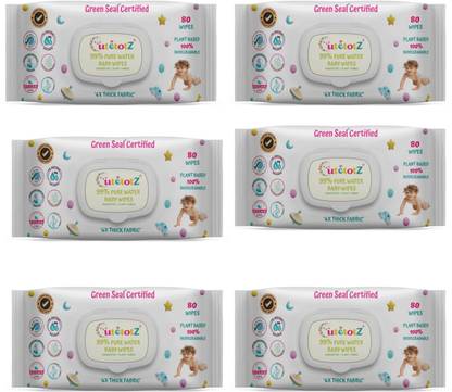 CutetotZ 99%PureWater BabyWipes–Green Seal™ Certified|pH 5.5|Unscented|Plant Based|6 Pack