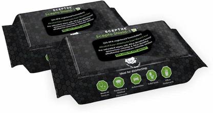 SCEPTO SHIELD Pack of 2 Disinfectant Wet Wipes Multi-Purpose ,Travel Friendly Cleaning Wipes