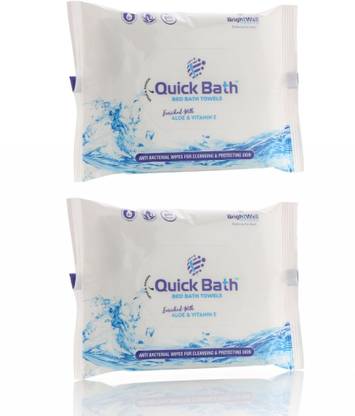 QUICK BATH Bed Bath Wet Wipes for Adults and Patients, Pack of 2 (10 Wipes/Pack)