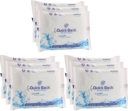 QUICK BATH Bed Bath Wet Wipes for Adults and Patients, Pack of 9 (10 Wipes/Pack)
