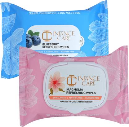 INFANCE CARE Face Wipes Refreshing Magnolia and Blue Berry wipes Pack of 2