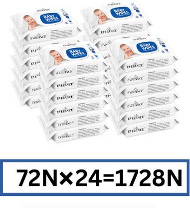 EVELANCE Caring Baby Wet Wipes with lid & Aloe Vera Extract| 72 Pieces|Pack Of 24