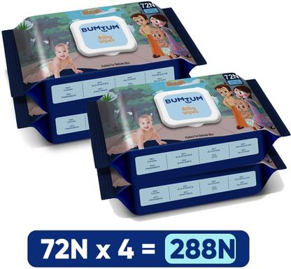 BUMTUM Baby Chota Bheem Gentle Wet Wipes With Lid | Aloe Vera & Chamomile Extracts