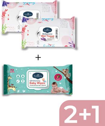 seabird Baby and Refreshing Wipe Combo Pack 72 Baby Wipes and 200 Refreshing Wet Tissues