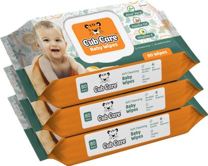 Cub Care Baby Wipes with Aloe Vera, Jojoba Oil, Vitamin E, Paraben Free  (240 Wipes) at Rs. 169