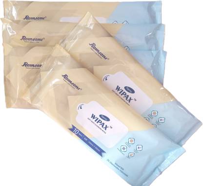 Romsons Wipax Soft Body Cleansing Wipes for Adults Pack of 5 (Combo Pack 50psc.)