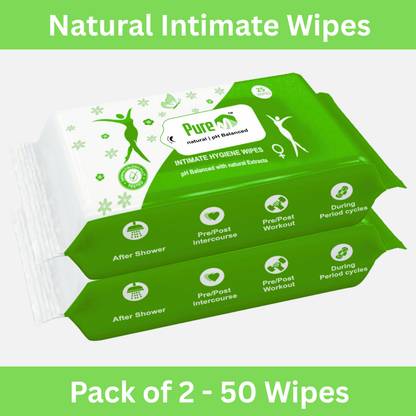 Pure M Natural Intimate Wipes for Women | Aloe Vera Anti Bacterial Wipes Pack of 2
