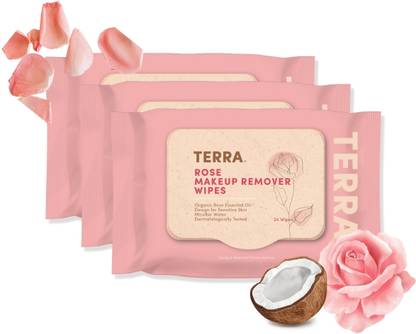 TERRA Rose Makeup Remover Wipes, Skin Cleansing Facial, Face Moisturizing (Pack of 3)