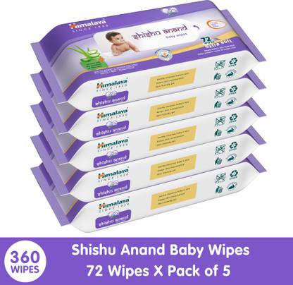 HIMALAYA Shishu Anand Baby Wipes, 72 Wipes - Pack of 5 | Buy 4 Get 1 FREE
